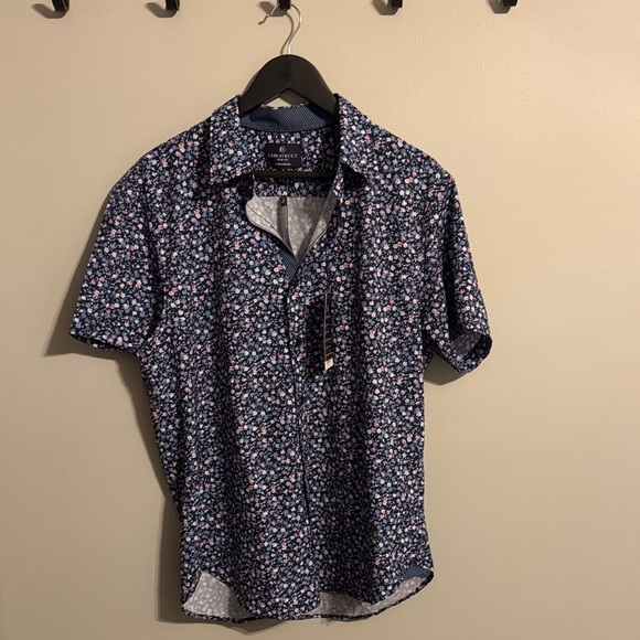 Floral Navy Blue Men's Shirt - Picture 1 of 8